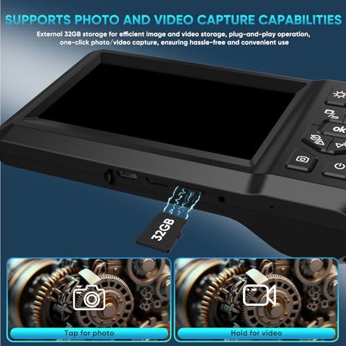 Industrial Endoscope Borescope with Light, 8mm Dual Lens 1080P HD IP67 Waterproof Snake Camera with 4.3" LCD, 8 LEDs & Semi-Rigid Cable - Inspection Tool for Industrial Use (32GB Included)