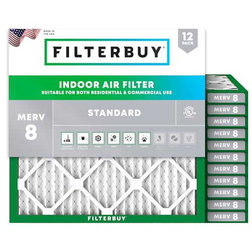Filterbuy 11.25x11.25x1 Air Filter MERV 8 Dust & Allergy Defense (12-Pack) - size: 11.25x11.25x1