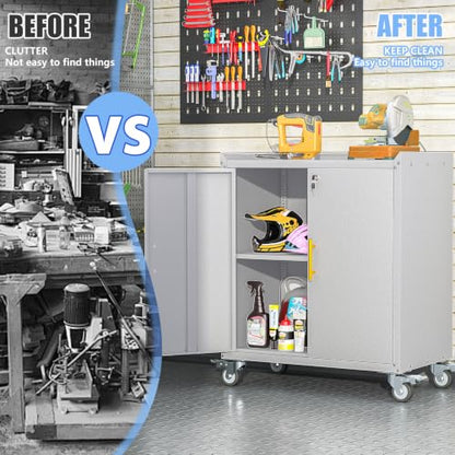 35.6" Rolling Metal Garage Storage Cabinet with Wheels & Lock, Grey White - color: Grey White, size: 18"D x 30"W x 35.6"H