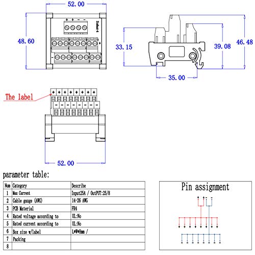 2 in 8 Out 25A DIN Rail Terminal Blocks Distribution Breakout - style: 2 IN 8 OUT