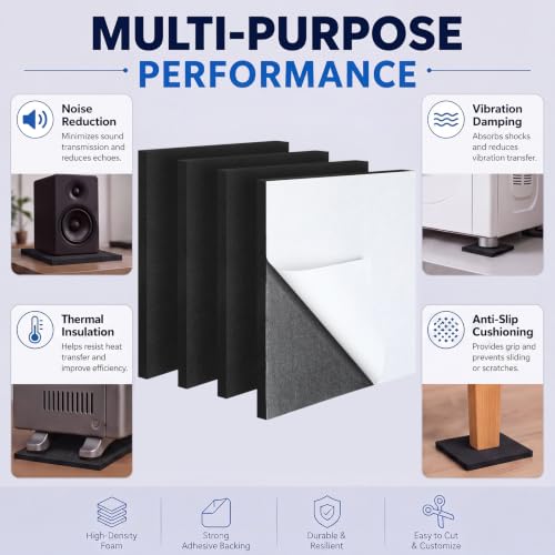 4 Pcs 0.5 Inch Thick Foam Padding Sheet with Adhesive Backing - color: Black, size: 0.5 Inch Thick, 12 x 12 Inches