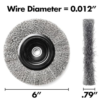 6 Inch Stainless Steel Wire Wheel for Bench Grinder with 1/2-Inch and 5/8-Inch Arbor, .012" Stainless Steel Wire - size: 6 INCH