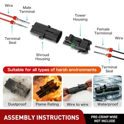 Nilight 100PCS 10 Kits 2 Pin Waterproof Automotive Electrical Connector Kit - size: 2Pin Spark Plug Connector 100PCS