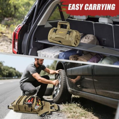 UUP Tool Roll Bag, Heavy Duty Tool Bag Gifts for Men Dad Mechanic, Khaki - color: Khaki
