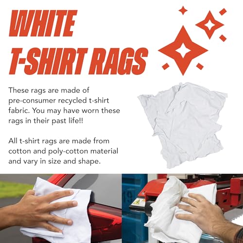 Arkwright Tshirt Box of Rags - 10 lb Box - Low Lint, Streak-Free Multipurpose Professional Cotton Cleaning Cloths for Stain, Paint, Wood, and Grease, White - size: 10 lb Box