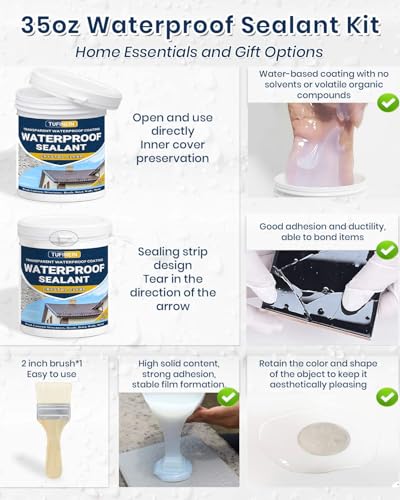 Transparent Waterproof Coating, TUFINEIN 35 Oz Invisible Waterproof Agent Indoor & Outdoor Sealant Water-Based Clear Sealant Roofs, Walls, Garden, Terraces - size: 35 Oz