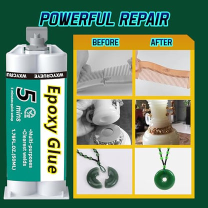 5 Minute Epoxy Glue All Purpose | Fast Cure Clear Epoxy Resin Adhesive for Plastic, Metal, Wood, Ceramic & Fiberglass | Two Part epoxy Glue