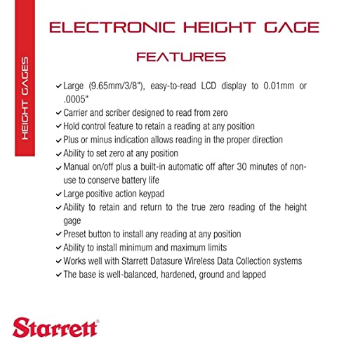 Starrett Electronic Digital Height Gage, 0-12" Range, .0005" Resolution - size: 0-12" Range