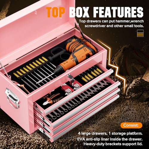 Crownland 5-Drawer Rolling Tool Chest with Wheels, Pink - color: Pink, style: 5-Drawer Rolling Tool Chest