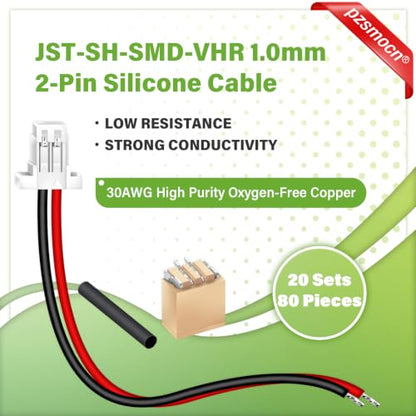 20 Sets/80 Pcs Mini Micro JST-SH-SMD-VHR 1.0mm 2-Pin Connector Kit - size: 2-Pin, style: JST-SH-VHR