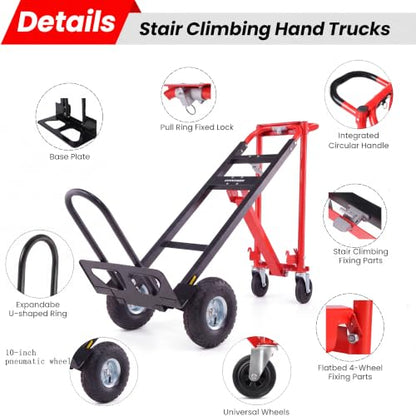 4-in-1 Convertible Hand Truck Dolly, 1000 LBS Heavy Duty Steel Moving Cart, Multi-Position Folding Utility Cart for Warehouse, Industrial and Home Moving, Red - color: Red-1