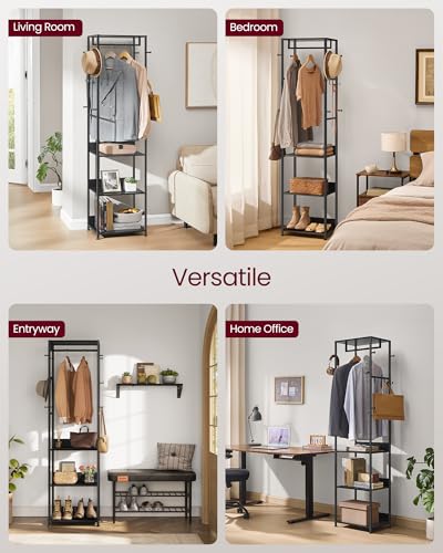 VASAGLE Freestanding Coat Rack, Hall Tree with Shelves, Steel Frame - color: Ink Black + Charcoal Gray, style: Industrial