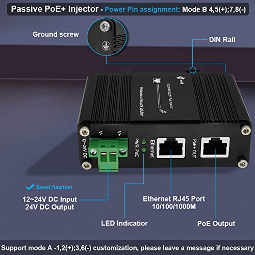 Elenzk Industrial 1000M Gigabit RJ45 24V Passive PoE Injector