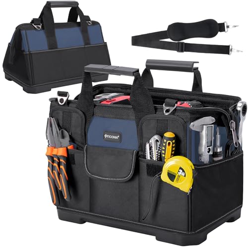 TICONN Heavy Duty Tool Bag Organizer, Portable Tool Box with Shoulder Strap - color: Blue, size: 16" Molded Base
