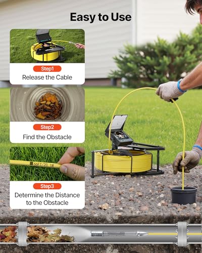VEVOR Sewer Camera, 164 ft/50m, 4.3" Drain Inspection Camera, IP68 Waterproof Snake Plumbing Tool with Lights - 6 Adjustable LEDs, 4500mAh Battery & 16GB Card for Sewer Line Duct Pipes - size: 164ft/50m, style: 4.3'' Screen