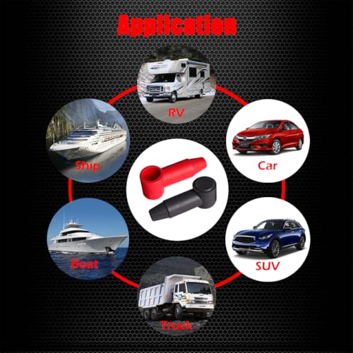 Ampper Silicone Terminal Covers Fit 1/4", 5/16" Stud 6-1 Gauge, Black 12 Pc - color: Black, size: 1/4" & 5/16" Stud Long