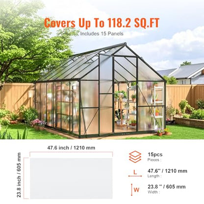VEVOR 15 Pack Polycarbonate Greenhouse Panels, 2' X 4' X 0.24'' Roof Panels Sheets, Waterproof UV Protected Corrugated Plastic Roofing, Impact Resistance Clear Roofing Sheets for Greenhouse/Garden - size: 15PCS / 4FT * 2FT * 0.24IN