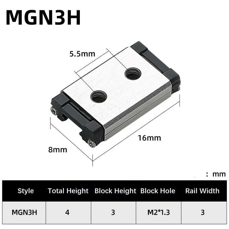 MGN3 Linear Rail 80mm 3.15" 4PCS MGN3 Miniature Linear Motion Slide Rail + 4PCS MGN3H 3mm Linear Sliding Bearing Carriage Block Black for 3D Printer and CNC Machine - size: L: 80mm / 3.15 inch, style: MGN3 Rail + H Block