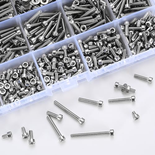 1110Pcs M3 Silver Stainless Steel Hex Socket Screws and Nuts Assortment Kit - color: Silver 1100