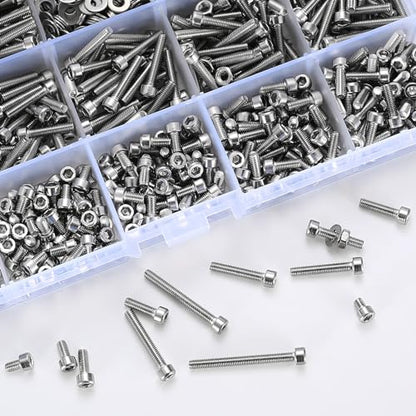 1110Pcs M3 Silver Stainless Steel Hex Socket Screws and Nuts Assortment Kit - color: Silver 1100