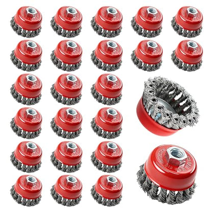 24 Pack Wire Cup Brush for 4-1/2 Angle Grinder 3" Carbon Steel Twist Knotted Cup Brushes with 5/8"-11 Threaded Arbor for Heavy-Duty Conditioning Removing Rust