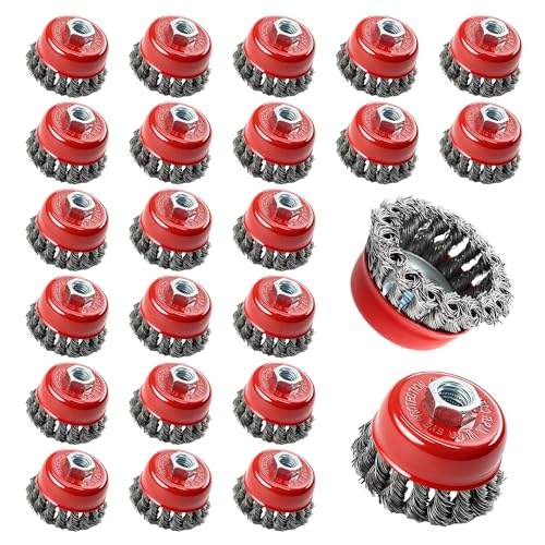 24 Pack Wire Cup Brush for 4-1/2 Angle Grinder 3" Carbon Steel Twist Knotted Cup Brushes with 5/8"-11 Threaded Arbor for Heavy-Duty Conditioning Removing Rust