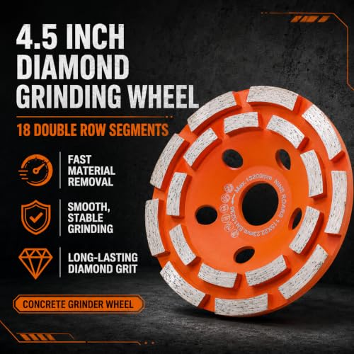 4.5 Inch Double Row Diamond Cup Wheel for Concrete Grinding, 18 Segments - size: 4-1/2"(115mm)