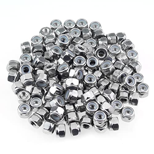 HELIFOUNER 50 Pieces 1/4"-20 Nylon Insert Hex Lock Nuts, 304 Stainless Steel (18-8) Locknuts, Bright Finish, Coarse Thread - size: 1/4"-20 (50 pcs)