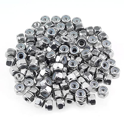 HELIFOUNER 50 Pieces 1/4"-20 Nylon Insert Hex Lock Nuts, 304 Stainless Steel (18-8) Locknuts, Bright Finish, Coarse Thread - size: 1/4"-20 (50 pcs)