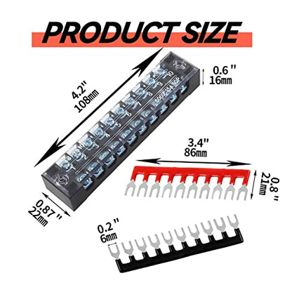 BokWin 6 Sets Screw Terminal Strip 10 Position Double Row - size: 15A 10P