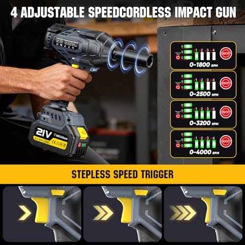 1328Ft-lbs 1/2" Cordless Impact Wrench, 1800N.m Brushless High Torque Impact Gun with 2x4.0Ah Batteries, 4-Speed Battery Powered Impact Wrench, Pistola de Impacto for Car Truck RV Mechanics Repair