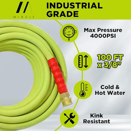 M MINGLE Pressure Washer Hose 100 FT x 3/8" - Replacement Power Wash Hose - size: 100 FT x 3/8"