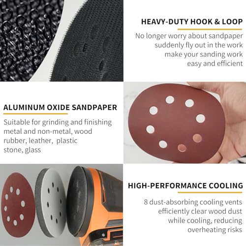 5 Inch 8 Holes Hook Loop Orbital Sander Metal Pad Replacement for Ridgid with 4 PCS Foam & 36 PCS Sanding Sanding Discs 100 150 180 240 320 403 Grit - size: FIT 300527002