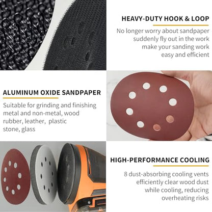 5 Inch 8 Holes Hook Loop Orbital Sander Metal Pad Replacement for Ridgid with 4 PCS Foam & 36 PCS Sanding Sanding Discs 100 150 180 240 320 403 Grit - size: FIT 300527002