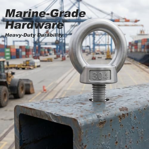 2 Pack M8 Stainless Steel Eye Bolts with Nuts and Washers, 5/16" x 4" Long Lifting Ring Eye Bolt, Heavy Duty Marine Grade 304 Eyebolts for Outdoor String Light Hanging, Tie Down Anchors - size: M8x102mm (5/16"x4")