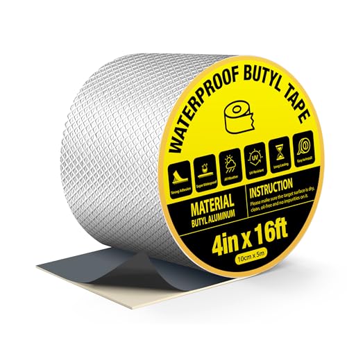 Waterproof Butyl Tape 4", Aluminum Butyl Roof Patching Tape - size: 4 in x 16 ft (W x L)