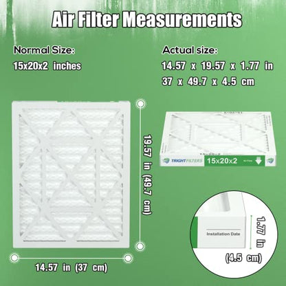 15x20x2 Air Filter TRIGHTFILTERS, Durable MERV 8 Pleated Home HVAC AC Furnace Heater Filters Replacement, Lightweight Compact Air Conditioner Filters 4 Pack - size: 19.6" x 14.6" x 1.8"