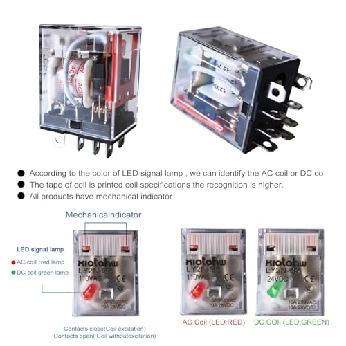 Electromagnetic Power Relay, 8-Pin 10 AMP 110V AC Relay Coil with Socket Base, LED Indicator, DPDT 2NO 2NC LY2N-GS 2PCS [Applicable for DIN Rail System] (2, AC110V)