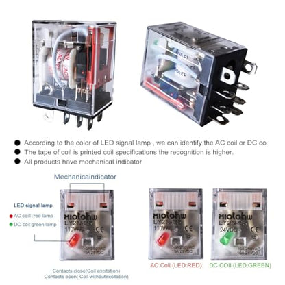 Electromagnetic Power Relay, 8-Pin 10 AMP 110V AC Relay Coil with Socket Base, LED Indicator, DPDT 2NO 2NC LY2N-GS 2PCS [Applicable for DIN Rail System] (2, AC110V)