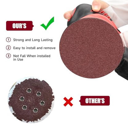 100 PCS 6 Inch Sanding Discs Random Orbital Sander Sandpaper - style: No Hole-Red