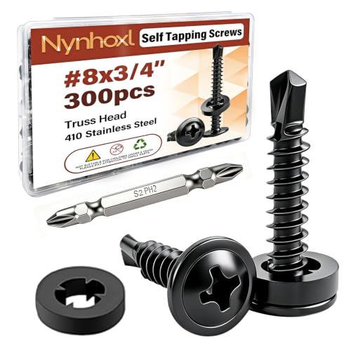 300PCS #8×3/4" Truss Head Self Tapping Screws for Metal - color: Black, size: BLK 300PCS #8×3/4"