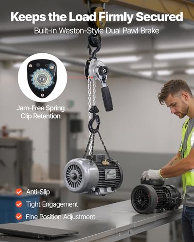 VEVOR Manual Lever Chain Hoist, 1/2T 1100LBS Capacity Heavy Duty Come Along, 5FT Lift G80 Alloy Steel Chain with Dual Pawl Mechanical Brake,360°Rotating Hooks, for Warehouse Construction Garage
