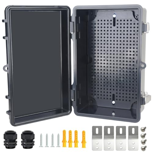 Electrical Junction Box, IP67 Waterproof Outdoor Box ABS Plastic Enclosure with Stainless Steel Latches & Brackets, Hinge Black Cover Project Box with Mounting Plate 10.2"x6.3"x4.3" - color: Black, size: 10.2"x6.3"x4.3"