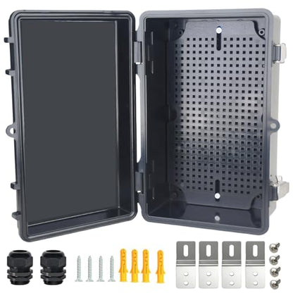 Electrical Junction Box, IP67 Waterproof Outdoor Box ABS Plastic Enclosure with Stainless Steel Latches & Brackets, Hinge Black Cover Project Box with Mounting Plate 10.2"x6.3"x4.3" - color: Black, size: 10.2"x6.3"x4.3"