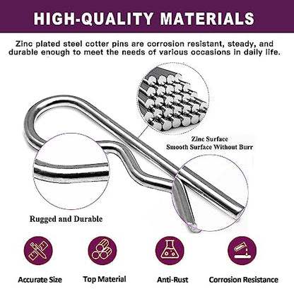 15Pcs Heavy Duty Hitch Pins Clip R Clips Cotter Pins, White Zinc Plated Spring Retaining Wire Hair Pins， Large for Trailer Tractors Mower Carts Truck Pin Clip，Strong Spring Tension M3x60mm - size: M3×60mm-15pcs White zinc-plated
