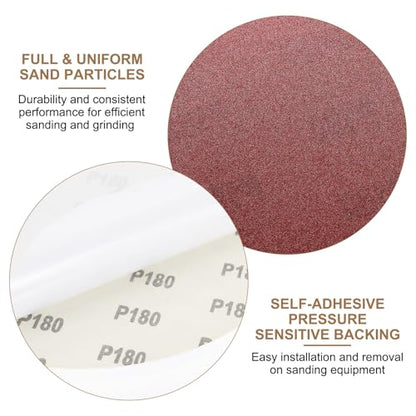 uxcell 12pcs 10-Inch PSA Sanding Discs, 180 Grits Aluminum Oxide Self Adhesive Stick Back Sandpapers, No-Hole Round Wet/Dry Sander Papers, Sand Auto Car Paint, Wood, Metal - size: 180 Grits