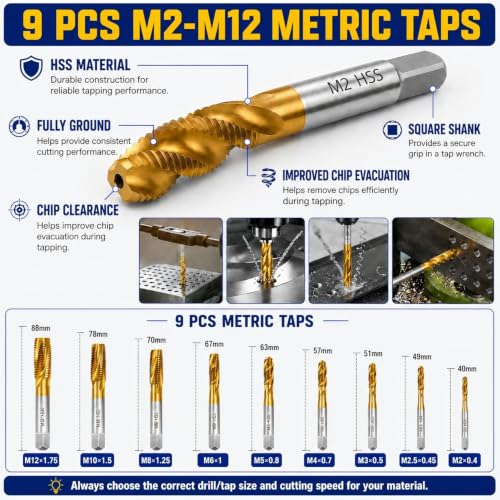 32 Pcs Metric Tap and Die Set, Adjustable Drill and Tap Set with Tap Wrench, Stripped Screw Extractor, Twist Drill Bits, and M2-M12 Taps, Hand Screw HSS Thread Tap Set, Drill Tap Set for Metal Wood - color: 32 Pcs