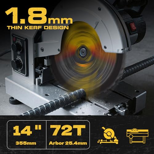 14" Metal Cutting Blade for Chop Saw, Carbide-Tipped TCT Blade, 72-Tooth