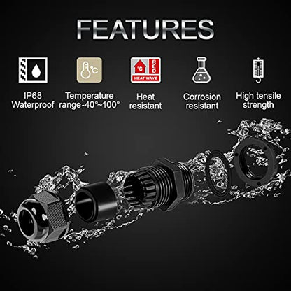 LeMotech 5 Pack NPT 1-1/4" Cable Glands Waterproof Adjustable 24-32mm Cable Connectors Black Nylon Joints with Gaskets - color: Black, size: 1-1/4inch 5-pack