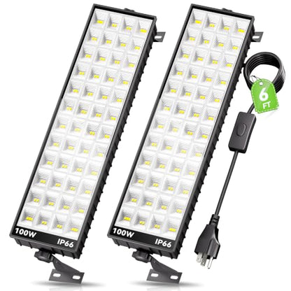 2 Pack LED Shop Lights, 100W 14000LM 6000K Plug in Garage Light Waterproof - size: 2 Piece